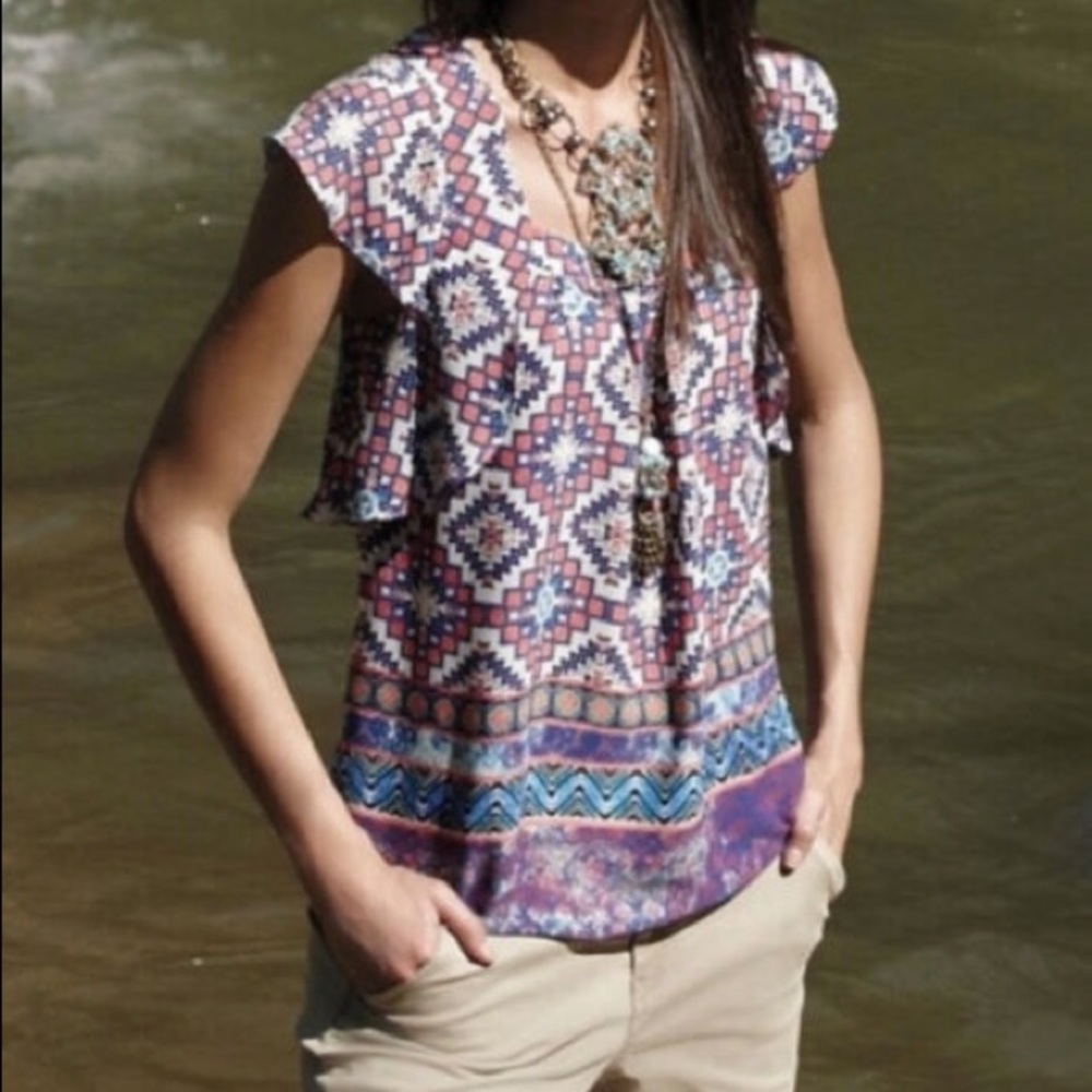 Anthropologie Meadow Rue Tribal Print Blouse Sz 8